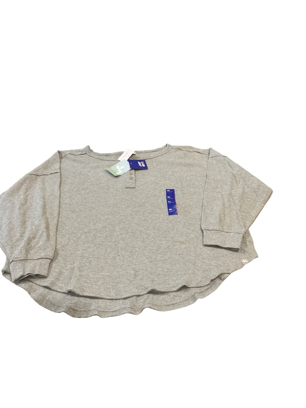 JoyLab Light Gray Waffle Henley Long Sleeve Top